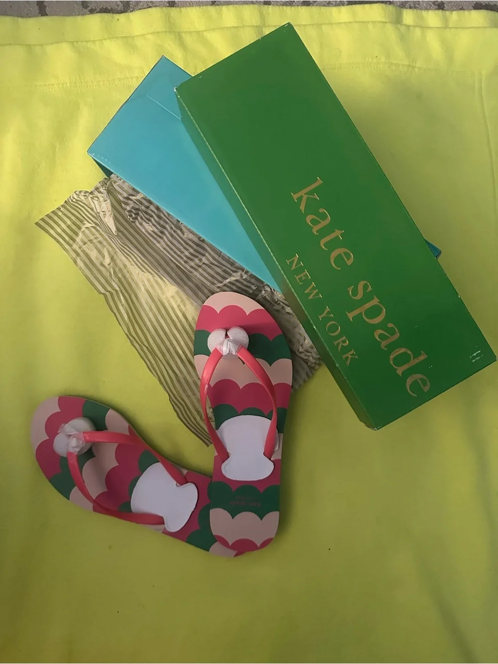 kate spade Pink, Green & Cream Scallop Flip Flops